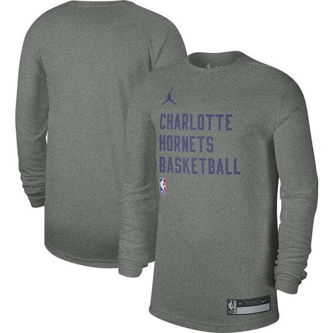 Men's Charlotte Hornets Heather Gray 2023/24 Legend On-Court Practice Long Sleeve T-Shirt